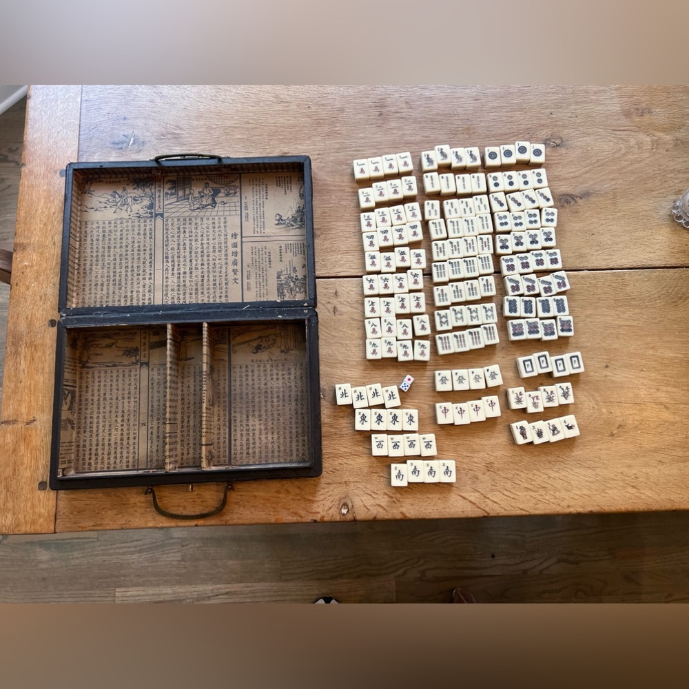 Vintage Mahjong Set with Wooden Case